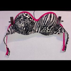 White/Black/Pink CheetahPrint Strapless Bikini Top